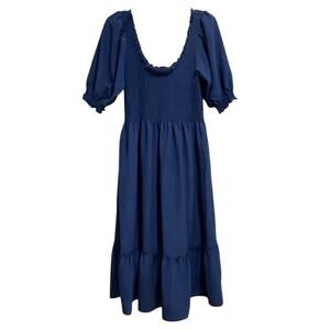 Hill House Home Cottage Louisa Nap Dress Medium Navy Blue Crepe Tiered Puffed